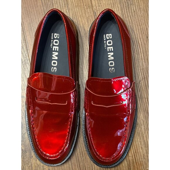 Boemos Womens Red Patent Leather Loafers Size 38 New - Picture 1 of 5